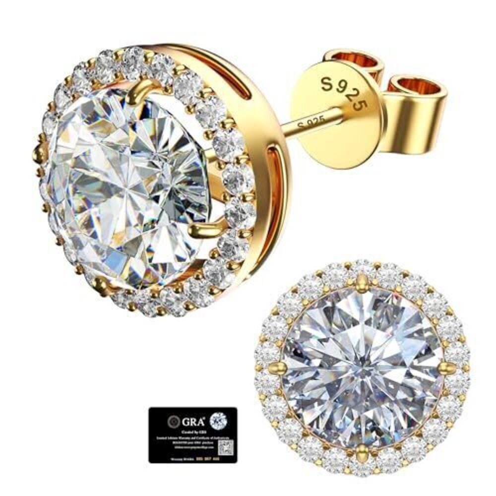 4915 Moissanite Halo Earrings Studs : 1CT-4CT 18K White Gold Plated S925